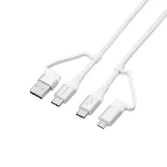 エレコム 4in1 USBケーブル/USB-A+USB-C/Micro-B+USB-C/USB Power Delivery対応/1.0m/ホワイト MPA-AMBCC10WH