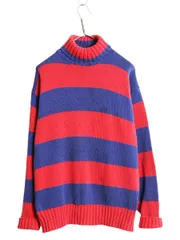 【お得なクーポン配布中!】 90s OLD GAP タートルネック ボーダー コットン ニット セーター メンズ L レディース XL / 古着 90年代 オールド ギャップ ヘビーウェイト