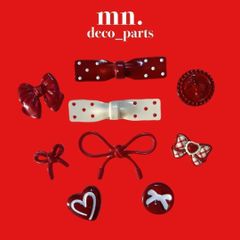 【1つ25円/50円】各3点★デコレーションパーツ　リボン　ハート　赤　レッド　かわいい