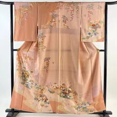 経済制裁訪問着 美品 名品 笠松 菊 金糸 金彩 サーモンピンク 袷 身丈165cm 裄丈65.5cm M 正絹 ☆☆☆☆ 仕立て上がり