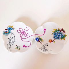 鳥獣戯画 ＊ 縁結び　( 豆皿 )２枚