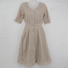 ◇ OLIVE des OLIVE デザイン 刺<!-利用不可文字-!> 大人かわいい 七分袖 膝下丈 ワンピース サイズF ベージュ レディース P  【1305240027510】