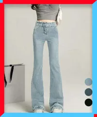 新品 フリンジフレアパンツ レディース デニムパンツ ロングパンツ おしゃれ ジーパン 美脚 脚長 ボトムス 着やせ 【送料無料】