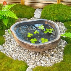 水鉢 石 メダカ鉢 めだか 大型 おしゃれ 庭 つくばい 手水鉢 蹲 睡蓮鉢 金魚鉢 水盤 鉢 坪庭 ガーデニング 和風  49.5×42×15cm 23.5kg (20)