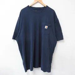 XL/古着 カーハート 半袖 ブランド Tシャツ メンズ 胸ポケット付き ビッグロゴ 大きいサイズ クルーネック 紺 ネイビー 25jul18 中古