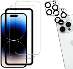 F-72 【2+2枚セット】ガイド枠付き KPNS 日本素材製 強化ガラス iphone14 Pro 用 ガラスフィルム カメラフィルム カバー 保護フィルム