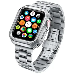 【新品】 コンパチブル Apple Watch バンド 保護ケース付き 42mm/44mm/45mm ビジネス 通勤互?アップルウォッチ ベルト ステンレス鋼＆ソフトTPUウォッチケース は対応 iWatchバンドSeries 9/8/7/SE2/SE/6 0