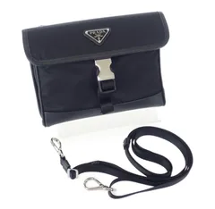 【中古Aランク】PRADA レザー スマートフォンケース 2ZH108_2DMH_F0002 ショルダーバッグ サフィアーノ ナイロン ブラック シルバー金具 レディース メンズ バッグ