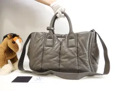 プラダ s付カナパGM ボンバー ラムレザー灰 ストラップ付ハンドバッグ大 美品@ 11のサムネイル
