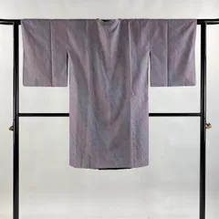 【美品】 道行 身丈103.5cm 裄丈62cm S 和装コート 角衿 やまと リバーシブル よろけ縞 灰紫 正絹 名品 【中古】
