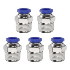 uxcell 5個 ワンタッチ管継手 空気圧ストレートフィッティング 8mmチューブ外径 x 3/8インチスレッド オスストレート クイックコネクター 銅製 空気圧プッシュ エア継手 ホース 接続 ジョイント 配管部品 産業用 PC8-N03 ブルー