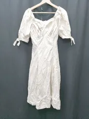 ◇ ⊂ eimy istoire エイミーイストワール フレア　キャンバス 半袖 膝下 ワンピース サイズS アイボリー系 レディース P  【1410160016718】