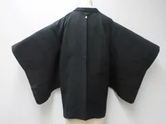 【一輝堂】【着物】黒羽織　一つ紋　蒔絵地紋　羽織り紐別売り　身丈約76.5cm　裄丈約62.5cm　25z03-1435