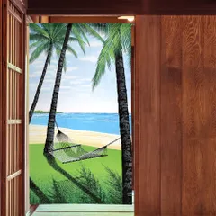 【MINIBOX のれん制作工房 正規販売店舗】【匿名配送 ネコポス 全国送料無料】のれん「海辺のハンモック」85x150cm【日本製】スタジオジブリ 家紋 トトロ 千と千尋の神隠し 風景 景色 和柄 和風目隠し ハワイアン