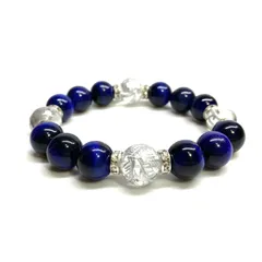 12mm 四神獣銀彫水晶×ブルータイガーアイ パワーストーン ブレスレット天然石 運気上昇 金運 開運  [24] お守り 青龍 白虎 玄武 朱雀　[24] （シルバー）メンズ・レディース　男性・女性　数珠ブレス　開運  [24] 