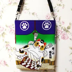 和柄サコッシュ 猫相撲 横綱土俵入り まねき猫ポシェット 御朱印帳 ハンドメイド からかる雑貨店