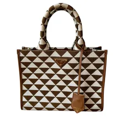 プラダ PRADA シンボル エンブロイダリー ファブリック キャンバス スモール ハンドバッグ ショルダーバッグ 2way