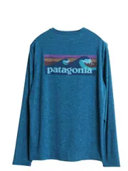 【お得なクーポン配布中!】 パタゴニア キャプリーン 両面 プリント 長袖 Tシャツ メンズ S 19年製 アウトドア ストレッチ 波タグ バックプリント カットソー トップス