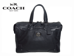 コーチ ミニボストンバッグ COACH 33689 QB/BK ロゴマークプレート付き ブラック レザー ハンドバッグ 兼 斜め掛けショルダーバッグ コーチ ミニボストンバッグ COACH ヨーロッパ直輸入100%本物保証PerLeiペルレイ