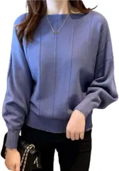 world resilience ニット セーター レディース 長袖 ドルマンスリーブ ボートネック 無地 オシャレ オフィス( ブルー,  Free Size)