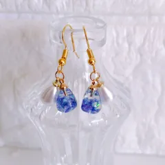 No.299　レジン　真珠型　ホロ　ブルー　ゆらゆら　ピアス　イヤリング