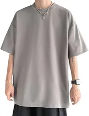 Sposee Tシャツ メンズ スリット 半袖 春夏 薄手 大きいサイズ ゆったり カジュアル シンプル 無地( グレー,  XL)