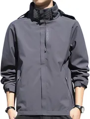 Elixio エリクシオ ウインドブレーカー ジャンパー パーカー ブルゾン マウンテンパーカー メンズ 軽い 防寒 防風 撥水 通気性 アウトドア 登山 大きいサイズ 秋 冬 春(グレー,  L)