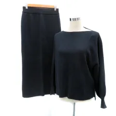 ナノユニバース nano universe セットアップ 上下 ニット セーター ボートネック 長袖 タイトスカート ロング丈 F 紺 ネイビー /HO15