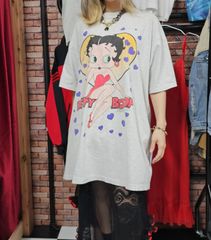 【US古着】90s USA製 COLLEGEWARE Betty Boop Big T-Shirt | カレッジウェア ベティブープ キャラクター ビックプリント ビックサイズ Tシャツ ライトグレー
