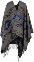 YMSTco 大判ストール オルテガ ポンチョ マフラー エスニック 羽織り ショール マント ユニセックス 防寒 膝掛け 厚手 秋 冬 おしゃれ(ブラックグレー)