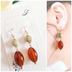 E265 ハンドメイド アクリルビーズ 秋色 ピアス イヤリング