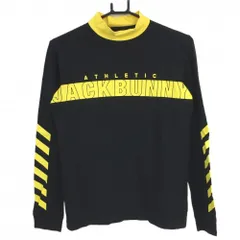 ★SALE価格★【超美品】ジャックバニー 長袖ハイネックシャツ 黒×イエロー 袖一部斜めストライプ レディース 2(L) ゴルフウェア Jack Bunny