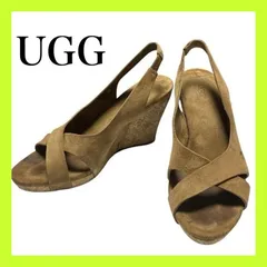 UGG アグ サンダル ミュール 24cm 厚底 キャメル ブラウン系 美脚 レディース シューズ　夏　スウェード調　足長　靴