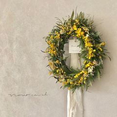 Spring 春の木漏れ日　ミモザのオーバルリース　28〜75cm