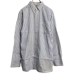 CHAPS 長袖 ストライプシャツ チャップス S ホワイト ブルー ボタンダウン ロゴ ポケット 古着卸 アメリカ仕入 a612-5800