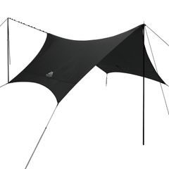 タープ ヘキサタープ 380cm×370cm ブラック 延長ベルト ポール付き オールインワンセット VASTLAND（ヴァストランド）