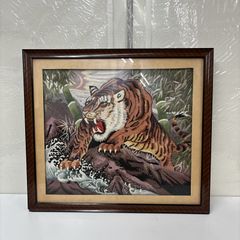 レトロ 糸の絵画 松鳩文化刺繍 虎 寅 トラ 竹林 絵画 芸術 美術 アート