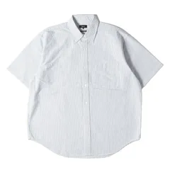 【新品】BEAMS ビームス シャツ サイズ:M / 25SS ストライプ ワイドフィット 5分袖 ボタンダウン シャツ (11-01-0575-301) / JAPANESE FABRIC / BEAMS PLUS / ホワイト ブルー【メンズ】