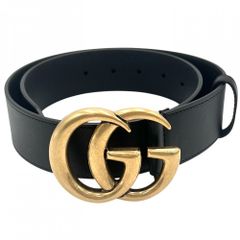 グッチ ベルト ユニセックス GGマーモント ダブルGワイドベルト ファッションアイテム 70/28 小物 メンズ レディース GUCCI 400593 レザー    ブラック 黒 ゴールド金具 美品【中古品】