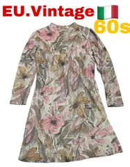 60s Vintage ワンピース　花柄　ボタニカル　イタリア製　ワッフル生地