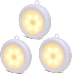 Neorry 工事不要xどこでも簡単取り付け 人感センサーライト LED ３個セット 電池式 室内 屋内 小型 玄関 階段 廊下 天井 照明 足元灯 自動点灯 感知 省エネ 磁石 防犯 災害 グッズ(ホワイトフックあり(電球色))