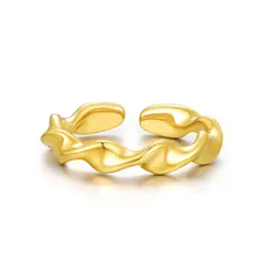 [Free bird] 指輪 レディース 18金 人気「波の紋」 金属アレルギー対応 シルバー925 リング レディース メンズ ウェーブ ウェーブライン ぷっくり ランダム 変形 波 調整可能 パーティー 通勤
