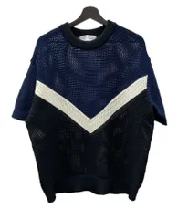クルニ CULLNI Bi Color Mesh Knit Short Sleeve Pullover メッシュ ニット ショート スリーブ プルオーバー 紺 サイズ 1 トップスその他 ボーダー ネイビー 104MT-1911のサムネイル