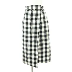 ジャスグリッティー JUSGLITTY ラップ風タイトスカート ギンガムチェック ミモレ丈 ロング リネン スリット ベルト付き 1 黒 白 ブラック ホワイト /CX ■OS
