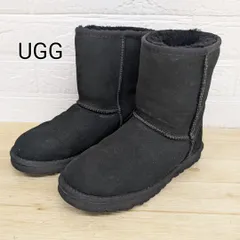 UGG アグ ムートンブーツ ブラック 24センチ 美品】UGG アグ ブラック レザー ショート ムートン ブーツ 24