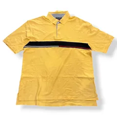 TOMMY HILFIGER ★ポロシャツ ★トミーヒルフィガー　★ポロ　★アメカジ　★90s ビンテージ　★黄色　イエロー ★ストリート　★Y2K ★韓国　★トミー　★used ★無地 ★ロゴ ★ソリッド ★シンプル ★ヘリンボーン ★半袖 ★古着