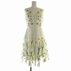 チェスティ Chesty フレアワンピース ミモレ ロング ノースリーブ シアー シースルー 花刺繍 0 S 白 ホワイト 黄 イエロー /RO