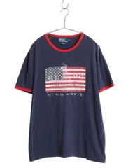 【お得なクーポン配布中!】 ビッグポニー ポロ ラルフローレン プリント 半袖 リンガー Tシャツ メンズ M / 星条旗 ステンシル シングルステッチ カットソー ツートン