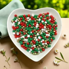 50g入り シードビーズ アソートミックス クリスマスカラー 約0.5cm ハンドメイド アクセサリー ブレスレット ネックレス パーツ 手芸 pt-2902