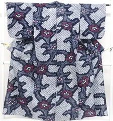 【京松】【着物】 浴衣 昭和レトロ 有松絞り 花文 身丈約158cm 裄丈約65cm r7z05-498